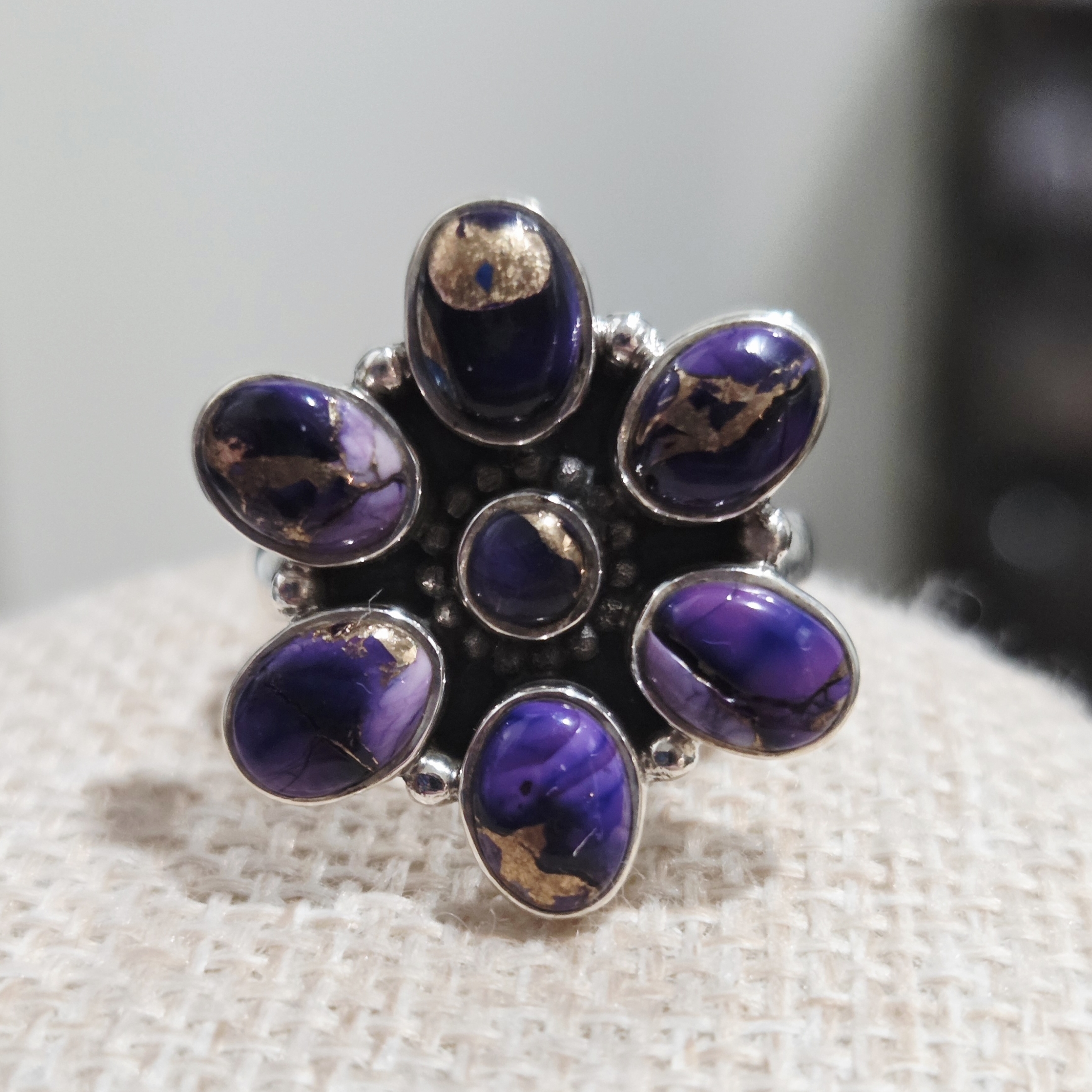 Elegant Purple Dahlia Turquoise Floral Ring